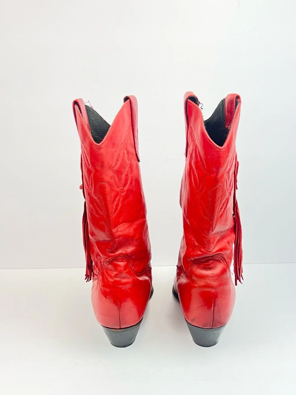Laredo Red Leather Lace Up Tassel Cowboy Boots - Picture 5 of 9
